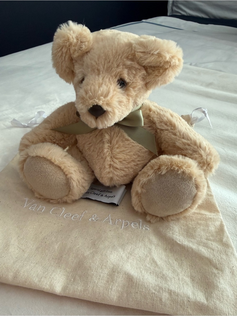 Van Cleef & Arpels Cream Plush Teddy Bear with Bow